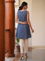 Blue Pure Cotton Geometric Printed A-Line Short Kurti - Image 3