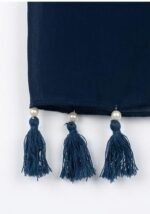 Navy Blue Chiffon Scarf with Pearl Tassel Trim - Image 2