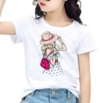 Women's White Printed Short Sleeves Polyester T-Shirt