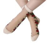 Women's Ankle Length Floral Print Transparent Socks (Pair Of 2) free size