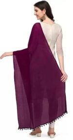 Women's Solid Plain Dupatta/Skarf/Stall/Hijab Size 2.25 Meters With Pom Pom Lace Daily Use For Women/Girls - Image 3