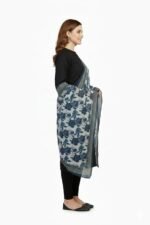 Elegant Women's Organza Dupatta with Floral Print, Navy Blue and White, Traditional Border Design - Image 2