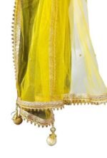 Girls & Womens Embellished Net Dupatta with Lace Work (Yellow) - Image 3