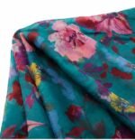 Women's Teal Floral Print Scarf with Tassel Fringe - Image 3