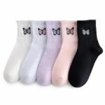 Women's Cotton Ankle Socks with Butterfly Design, Soft Breathable Multicolor Pack of 5 for Gym, Casual and Everyday Wear