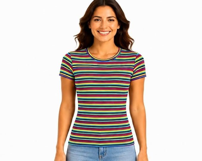 51pCqjhq-CL._SX679_.jpg Women's Stripe T-Shirt - Image 1