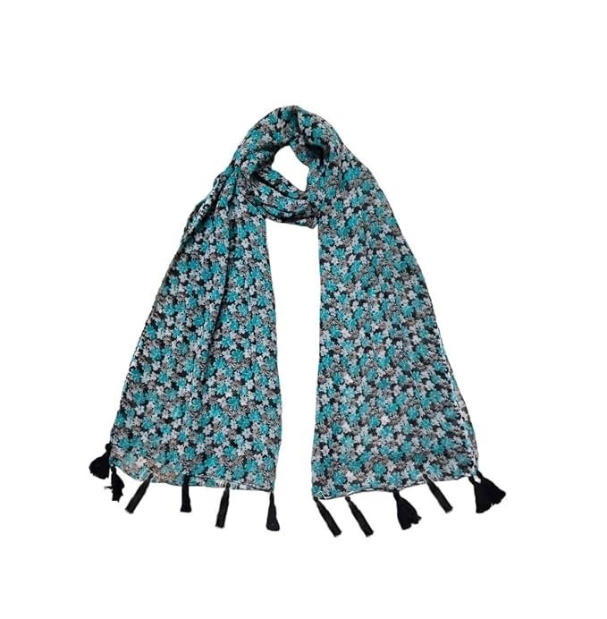 614NVRTK67L._SX679_.jpg Westren Style Chiffon Floral Scarf, Stole with Tassel for Women & Girls (22x72inches) (Green) - Image 1