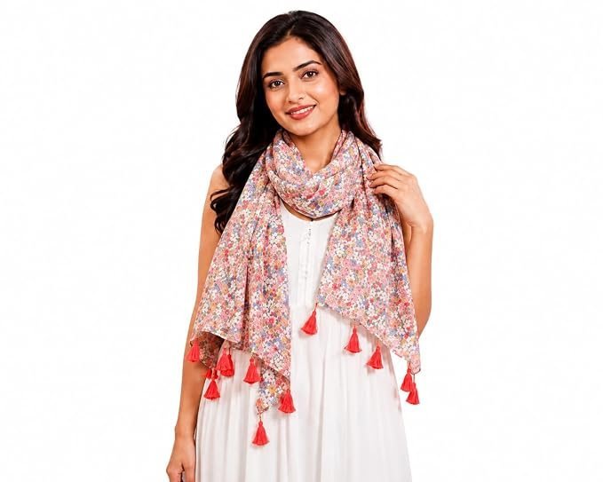 61L9Bd7JOkL._SX679_.jpg Women's Floral Printed Scarf with Tassel Detailing - Image 1
