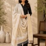 Women's Nylon Dupatta, Cream, Geometric Woven