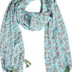 Women's Designer Sky Blue and Red Color Floral Design Scarf - All Seasons, Stylish & Comfortable