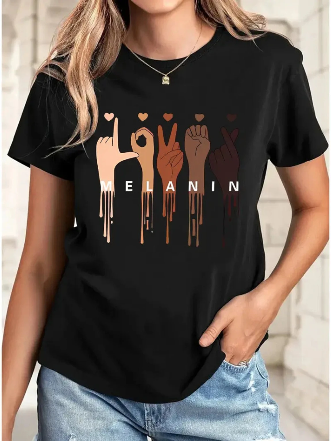 l-melanin-watto-original-imahf6ypjpcvrvnd.webp Women Printed Round Neck Pure Cotton Black T-Shirt - Image 1