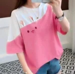Women Printed Round Neck Cotton Blend Multicolor T-Shirt
