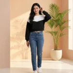 Women Colorblock Round Neck Cotton Blend Black, White T-Shirt