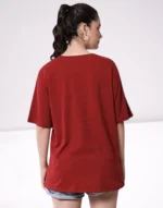 Women Printed Round Neck Pure Cotton Maroon T-Shirt - Image 2