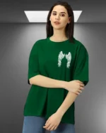 Women Printed Round Neck Cotton Blend Green T-Shirt