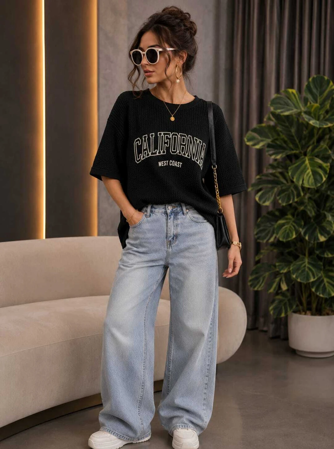 xl-callifoornia-rkk-collection-original-imahzdqsztzwyyck.webp Women Round Neck Cotton Blend Black T-Shirt - Image 1