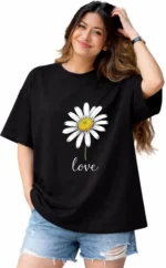 Women Graphic Print Round Neck Reversible Organic Cotton Black T-Shirt
