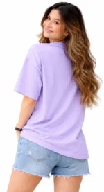Women Printed Round Neck Cotton Blend Purple T-Shirt - Image 2