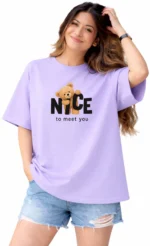 Women Printed Round Neck Cotton Blend Purple T-Shirt